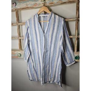 Linen Amelline V-neck Striped Button Up with Eyelash Detail Ladies Size Large